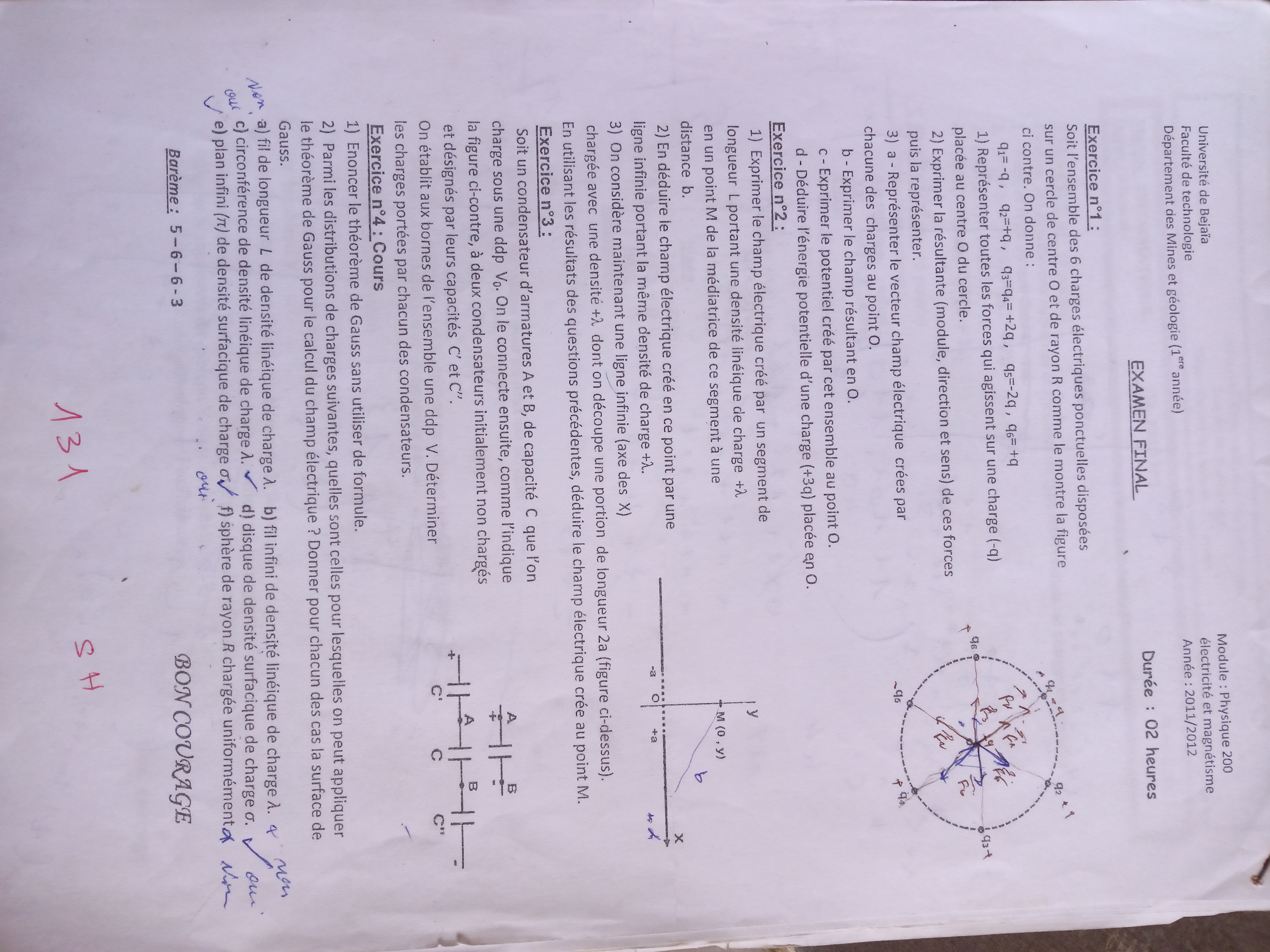 Examen final physique 2 université Béjaïa